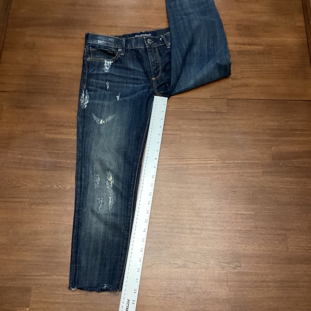 Driftwood Womens Distressed Raw Hem Straight Leg Jeans Dark Wash Size 27 - Picture 6 of 8